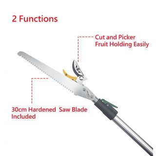 TreeO กรรไกรตัดกิ่งอะลูมิเนียม พร้อมใบเลื่อย ปรับระดับได้ ยาว1.3-2.2 ม. รุ่นFP2503 สีเขียวเงิน