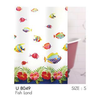 WSP ผ้าม่านห้องน้ำ PEVA ลายปลา รุ่น SCP-18/U8049 ขนาด 180x180 ซม. สีแดง