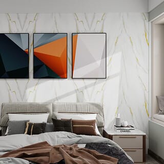 GREAT WOOD บอร์ด SPC ลายหินอ่อนเคลือบ UV รุ่นJF122025-UV-LJ80005T Size122x244x0.25cm. ลายริ้วทองหินอ่อน