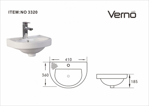 Verno อ่างล้างหน้าแบบแขวน ขนาด 41x35x18cm รุ่น เบลล่า VN-3320 สีขาว