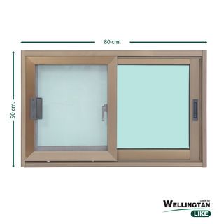 WELLINGTAN (LIKE) หน้าต่างอะลูมิเนียม บานเลื่อน SS W-AL/013 80x50ซม. สีชา พร้อมมุ้ง