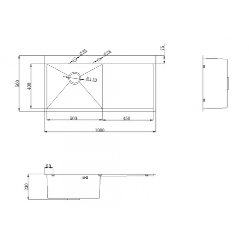 KOCH KITCHEN อ่างล้างจาน 1 หลุมมีที่พัก SUS304 HMT-10050-SA