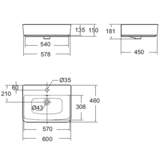American Standard อ่างล้างหน้าวางบนเคาน์เตอร์ก๊อกบนอ่าง รุ่น อะคาเซีย อี 0507-WT ขนาด 60 ซม.