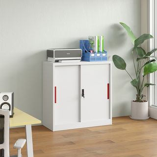 SMITH  ตู้เก็บเอกสารแบบทึบบานเลื่อน รุ่น Artie ขนาด 40x90x90ซม. สีขาว-แดง