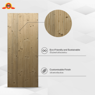 GREATWOOD ประตูไม้สนบานทึบลายระแนง รุ่น PINE004 80x200 ซม. สีธรรมชาติ