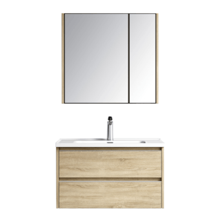 Verno ชุดเคาน์เตอร์อ่างล้างหน้าplywood พร้อมตู้กระจก 80x47x51.5 cm. รุ่น เมร่อน TG1-80 สีไม้ (½)