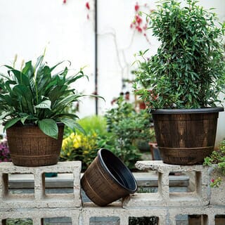 Tree O  กระถางต้นไม้ทรงถังไม้ 8นิ้ว รุ่น AM008 ขนาด 20.3*13.9ซม.  สีไม้ 