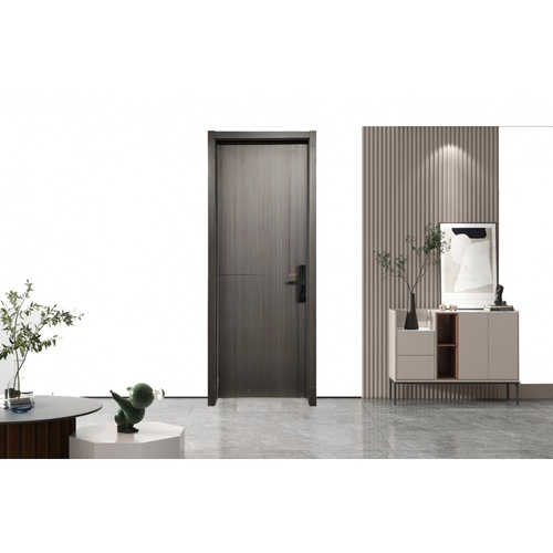 Holztur ชุดประตูปิดผิวเมลามีนพร้อมวงกบและดิจิตอลล็อค รุ่น X-009 ขนาด 88x216ซม. สีเทา