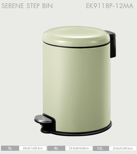 EKO ถังขยะเหล็กเคลือบขาเหยียบทรงกลม 12 ลิตร รุ่น SERENE EK9118P-12MA ขนาด 25.80x31.10x39.50 ซม. สีเขียวอ่อน