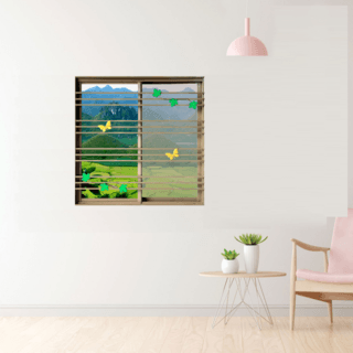 WELLINGTAN (LIKE) หน้าต่างอะลูมิเนียมพร้อมเหล็กดัด บานเลื่อน SS 100x100ซม. สีชา พร้อมมุ้ง (ใบไม้ผีเสื้อ)