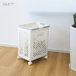 SAKU ตะกร้าล้อลากสูง มีหูหิ้วพับได้ รุ่น TG57418 ขนาด 37 x28 x 49 สีขาว