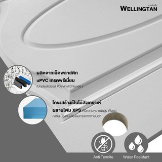 WELLINGTAN ประตูยูพีวีซี บานทึบ 3ฟัก  (สำหรับใช้งานภายนอก) UPVC-WE003 80x200ซม. สีขาว  (เจาะลูกบิด)