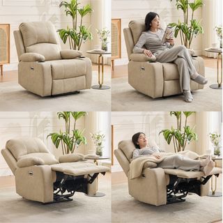  PULITO เก้าอี้พักผ่อนหนังสังเคราะห์ปรับระดับไฟฟ้า 1 ที่นั่ง รุ่น Derek ขนาด 90x95x102.5 ซม. สีเบจ