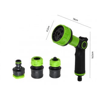 Tree O Plus ปืนฉีดน้ำแบบควบคุมด้วยนิ้วหัวแม่มือปรับ9รูปแบบ พร้อมชุดข้อต่อสวมเร็วครบเช็ต รุ่นGLB-623115-0 สีเขียวดำ