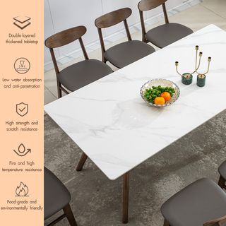 (1/6)DELICATO ชุดโต๊ะอาหารท็อปหินอ่อน 8 ที่นั่ง รุ่น Hinoki ขนาดโต๊ะ 90x180x75 ซม. ขนาดเก้าอี้ 46x55x76 ซม. สีขาว