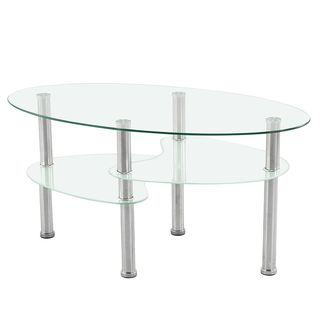 (1/2)DELICATO โต๊ะกลางหน้ากระจก รุ่น Clear  ขนาด50x90x43 ซม. สีเงิน