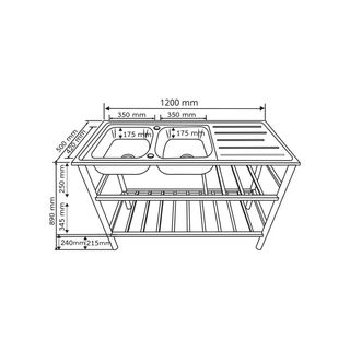 AXIA อ่างล้างจานพร้อมขาตั้ง 2 หลุมมีที่พัก 55x125x95 ซม. PP ST 12050