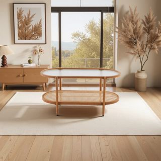 DELICATO โต๊ะกลางหน้ากระจก รุ่น LUMINA ขนาด 50x96x46ซม. สีชา