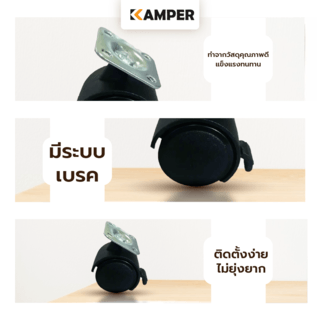 KAMPER ล้อแป้นหมุน Black Nylon มีเบรค 40มม (1.5นิ้ว) รุ่น TWPB-40

