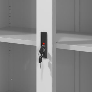 SMITH  ตู้เก็บเอกสารแบบกระจกบานเลื่อน  รุ่น Artie ขนาด 40x90x90ซม. สีขาว-แดง