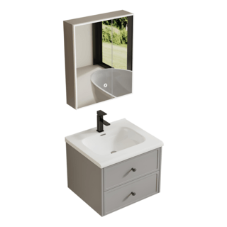 Verno ชุดเคาน์เตอร์อ่างล้างหน้าอะลูมิเนียม พร้อมตู้กระจก 60x47x48 cm. รุ่น คาร่า 6603-60 สีเทา (½)