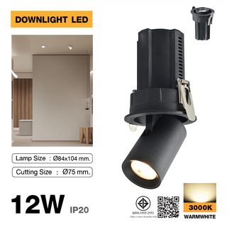 EILON ดาวน์ไลท์ 12W แสงวอร์ม รุ่นLA-4210/BK สีดำ