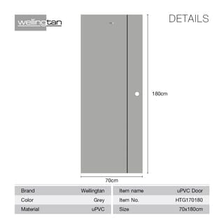 WELLINGTAN ประตู UPVC บานทึบเซาะร่อง รุ่นHTG170180 ขนาด 70x180ซม. สีเทา เจาะรูลูกบิด
