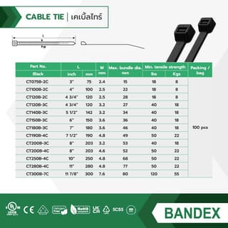 BANDEX เคเบิ้ลไทร์ ขนาด 3 นิ้ว รุ่น CT075B-2C-MT100 สีดำ