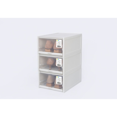 GOME กล่องรองเท้าแบบเลื่อนฝาหน้า DF007-3  บรรจุ 3 กล่อง/ แพ็ค สีเทา 