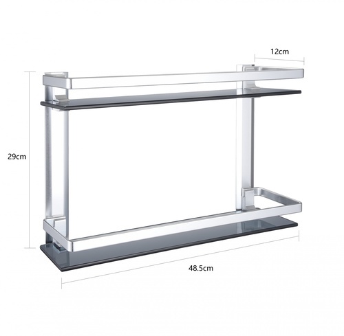 Verno ชั้นวางกระจกขอบอะลูมิเนียม ยาว 48 ซม. 2 ชั้น รุ่น PQS-BT-B40-2F สีดำ ขนาด 38x12x29 ซม.