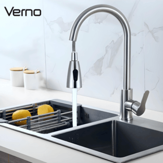 Verno ก๊อกอ่างล้างจานสแตนเลส304 แบบเคาน์เตอร์  รุ่น กรีซ 95501 ขนาด 23x52x5ซม. สีเงิน