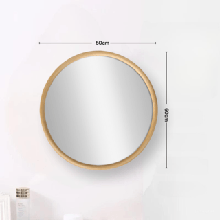 Nice กระจกมีกรอบทรงกลม (PS) รุ่น คากามิ-01 ขนาด 60x60 ซม. สีไม้ธรรมชาติ 