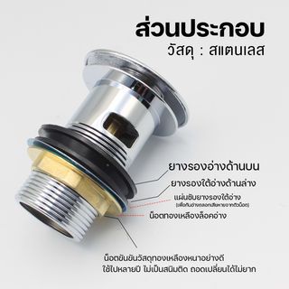 Donmark สะดืออ่างล้างหน้าสแตนเลสแบบกดPop-Up รุ่น DM-320