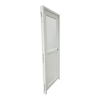 WELLINGTAN ประตู UPVC กระจกสกรีนลายหกเหลี่ยมพร้อมวงกบและบานพับ รุ่นJM-066 ขนาด 70x200ซม. สีขาว (เจาะลูกบิด)