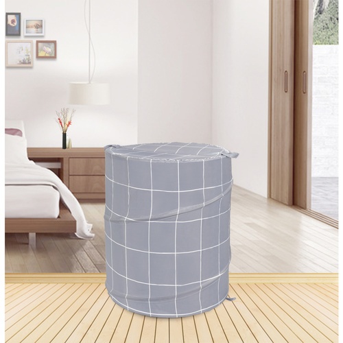 Primo ตะกร้าผ้าโพลีเอสเตอร์ลายตาราง รุ่น สแควร์ 3XMYL-005 ขนาด 42x42x50 ซม. สีเทา