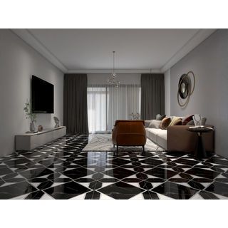 La Arezza กระเบื้องพอร์ซเลน 60X60 ซม รุ่น Elita  แบล็ค ออนนิกซ์ เอเลแกนซ์  PJ6607W   Hi glossy (4P / 1.44 sqm) DGD