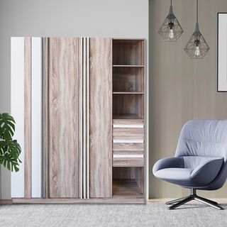DELICATO ตู้เสื้อผ้า 3 บานเปิด รุ่น อปาเช่ ขนาด 160x60x200 ซม. สีทูโทนน้ำตาล/ขาว