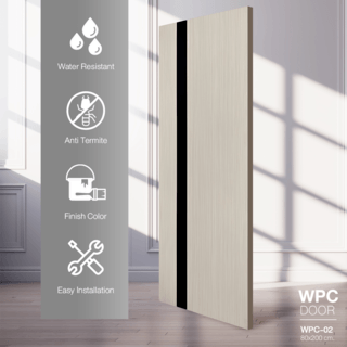 WELLINGTAN ประตู WPC รุ่น WPC-02 (สำหรับใช้ภายใน) บานทึบ ขนาด 80x200 ซม. สีGray Oak & Black (ไม่เจาะลูกบิด)