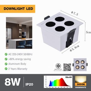 EILON ดาวน์ไลท์ 4x2W แสงวอร์ม รุ่นTL-2204/WH สีขาว