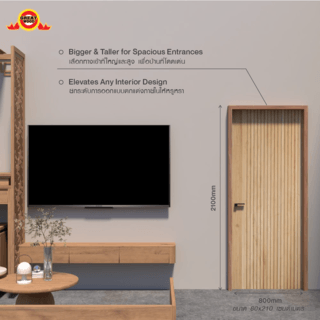 GREATWOOD ชุดประตูไม้มะฮอกานีเซาะร่องพร้อมวงกบ รุ่น FD002 (ไม้จริง) ขนาด 80x210 ซม. สีธรรมชาติ 