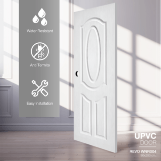 WELLINGTAN ประตูภายนอก UPVC ผิว Revo รุ่น WNR004 ขนาด 90x200 ซม. สีขาว (เจาะรูลูกบิด)