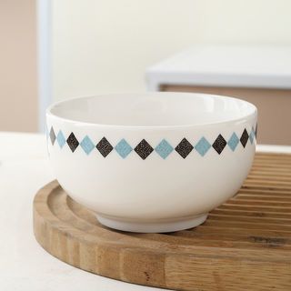 ADAMAS ถ้วยเซรามิค 4.5 นิ้ว ลายสี่เหลี่ยม ARA สีขาว