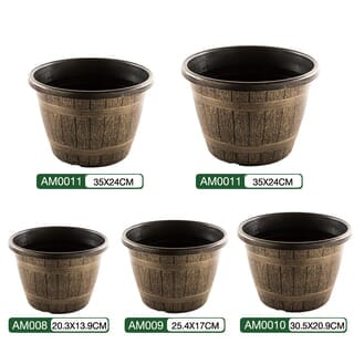 Tree O  กระถางต้นไม้ทรงถังไม้ 8นิ้ว รุ่น AM008 ขนาด 20.3*13.9ซม.  สีไม้ 