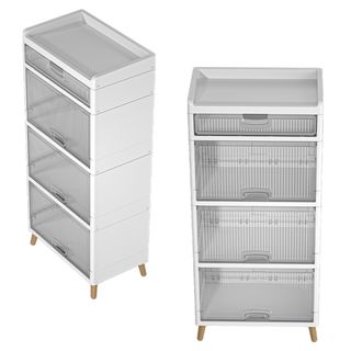 GOME ตู้บานเปิด 4 ชั้น ขาไม้ RMIER 7056-5 ขนาด 58x35x125.5 ซม. สีขาว