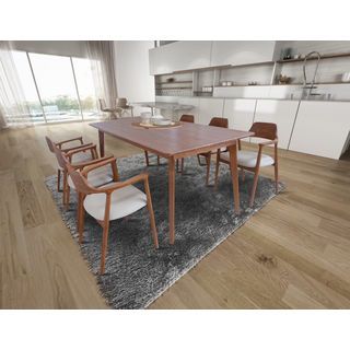 ชุดโต๊ะอาหารไม้สักแท้ รุ่นขาเฉียงเก้าอี้ฮิโรชิม่า 6 ที่นั่ง ขนาด 200x90x80ซม. สีสักทอง สไตล์มินิมอล