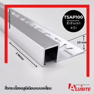 Alusite คิ้วอลูมิเนียมแบบเหลี่ยม 10 มม. ยาว 2 เมตร รุ่น TSAP100 สีเงินเงา