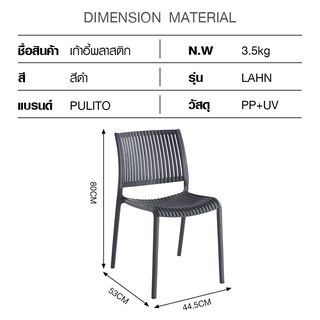 PULITO  เก้าอี้พลาสติก รุ่น LAHN ขนาด 53x44.5x80 ซม. สีดำ