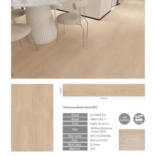 แผ่นปูพื้น SPC Click lock 230x1500x5มม +1มม IXPE  รุ่น AMG7141-7 สี light accacia (2.07ตรม./6แผ่น) 