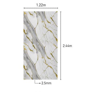 GREAT WOOD บอร์ด SPC ลายหินอ่อนเคลือบ UV รุ่นJF122025-UV-LJ80001T Size122x244x0.25cm. ลายขาวริ้วทอง