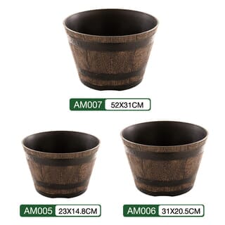 Tree O  กระถางต้นไม้ทรงถังวิสกี้  12นิ้ว รุ่น AM006 ขนาด 31*20.5ซม.  สีไม้ 